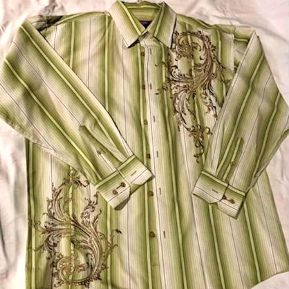 Men's  casual green and brown long sleeve shirts